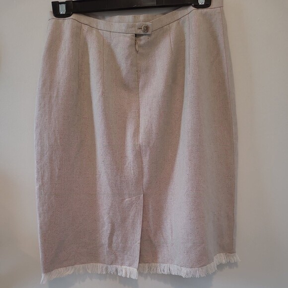 Harve Benard Beige Fringe Linen Blend Lined Straight Pencil Skirt Womens 10 - Picture 3 of 11